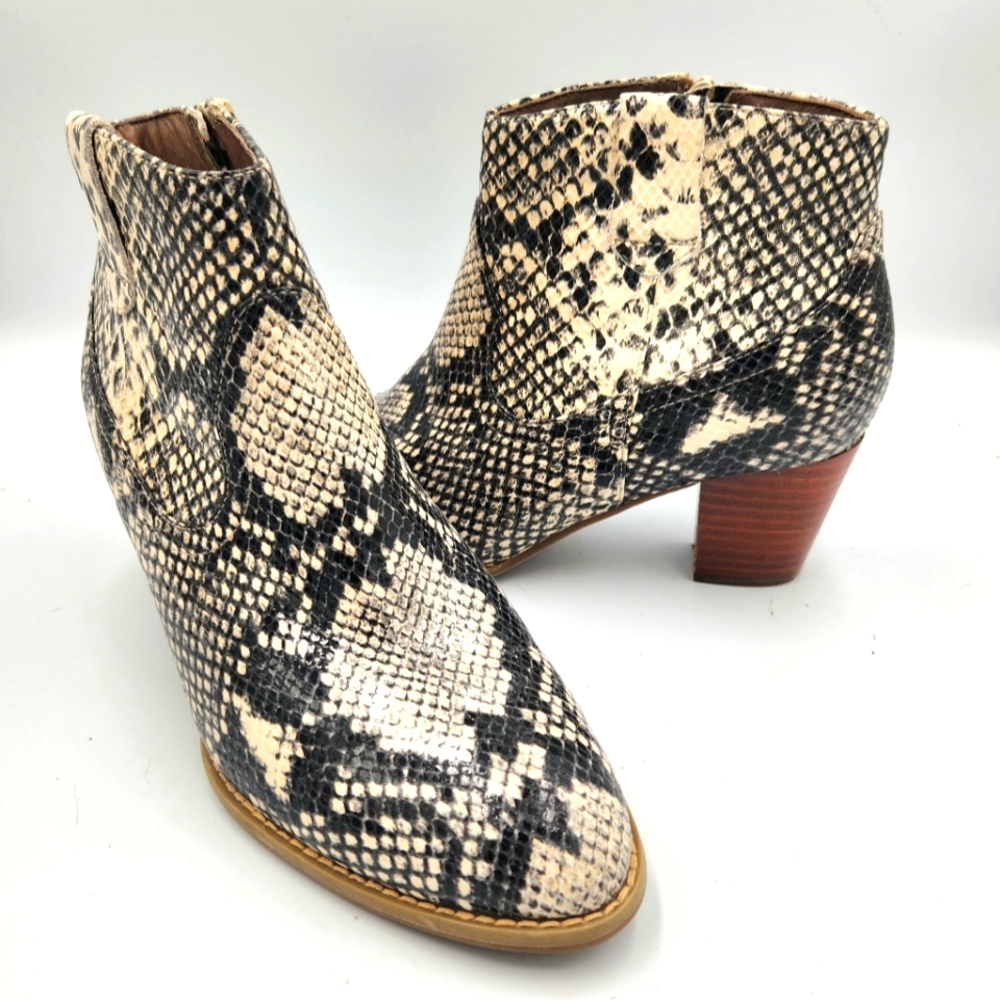 Vionic Womens 8.5 Windom Snake Embossed Leather Ankle Boot Block Heel Side Zip